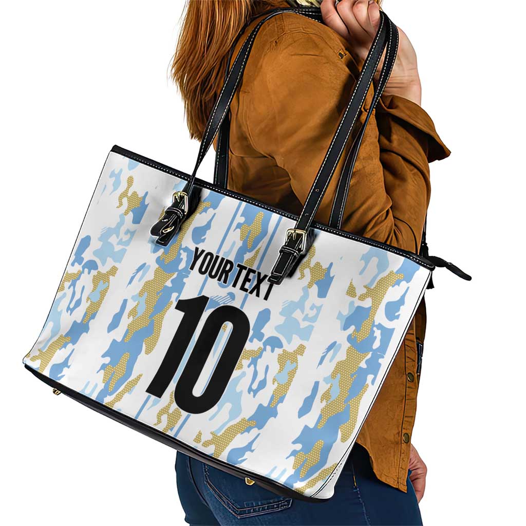 Custom Argentina Football Leather Tote Bag Vamos La Albiceleste Camouflage Style - Wonder Print Shop