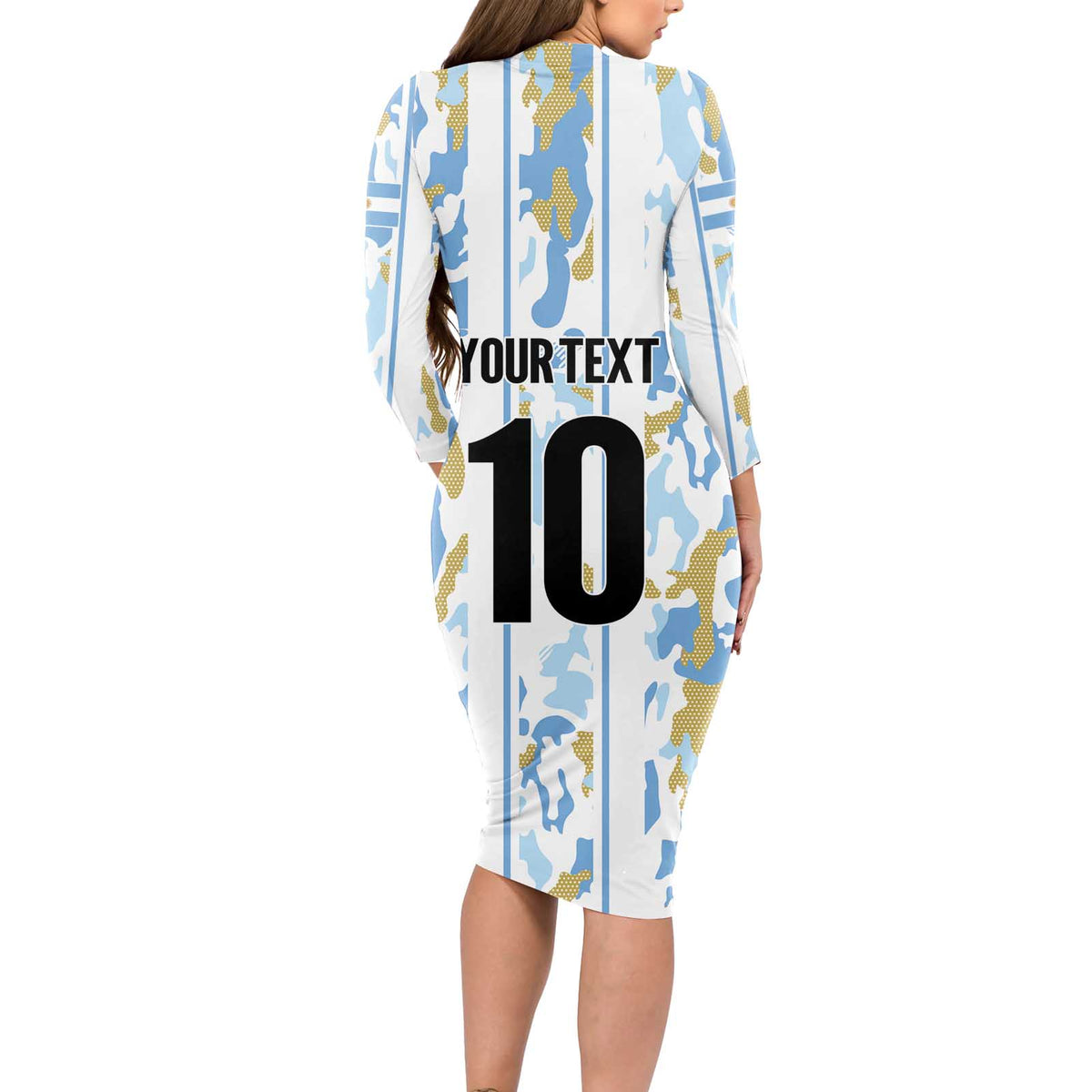 Custom Argentina Football Long Sleeve Bodycon Dress Vamos La Albiceleste Camouflage Style - Wonder Print Shop