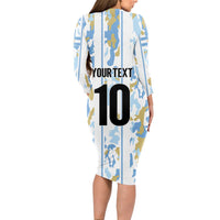 Custom Argentina Football Long Sleeve Bodycon Dress Vamos La Albiceleste Camouflage Style - Wonder Print Shop