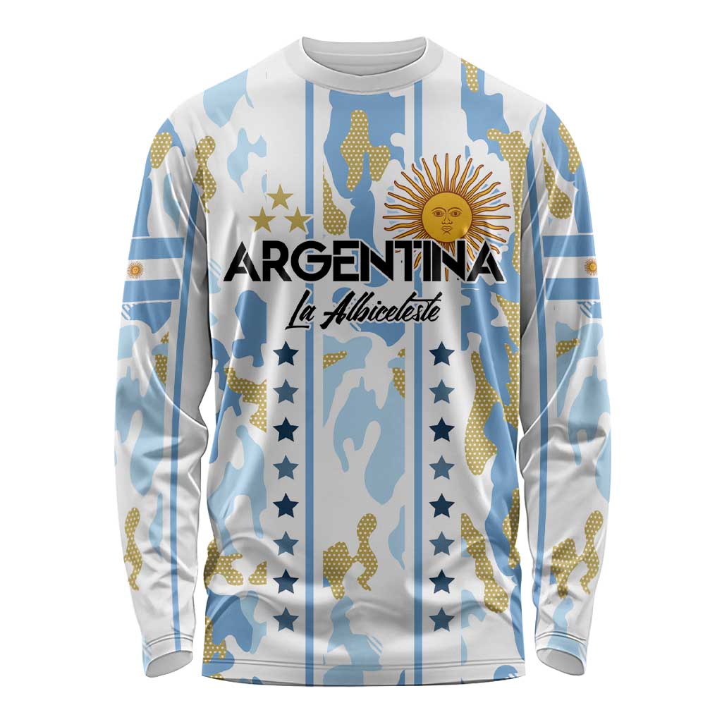 Custom Argentina Football Long Sleeve Shirt Vamos La Albiceleste Camouflage Style - Wonder Print Shop
