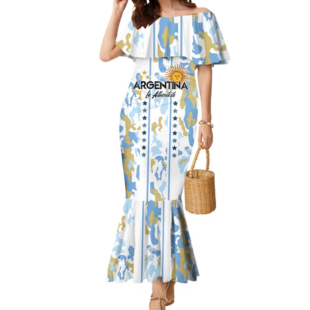 Custom Argentina Football Mermaid Dress Vamos La Albiceleste Camouflage Style - Wonder Print Shop
