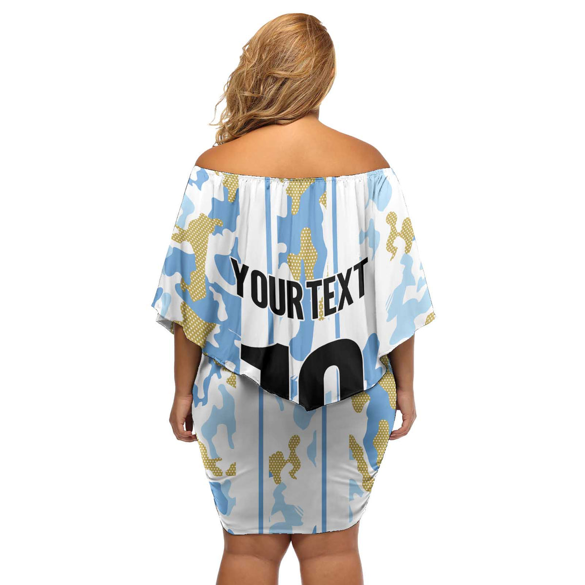Custom Argentina Football Off Shoulder Short Dress Vamos La Albiceleste Camouflage Style - Wonder Print Shop