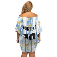 Custom Argentina Football Off Shoulder Short Dress Vamos La Albiceleste Camouflage Style - Wonder Print Shop