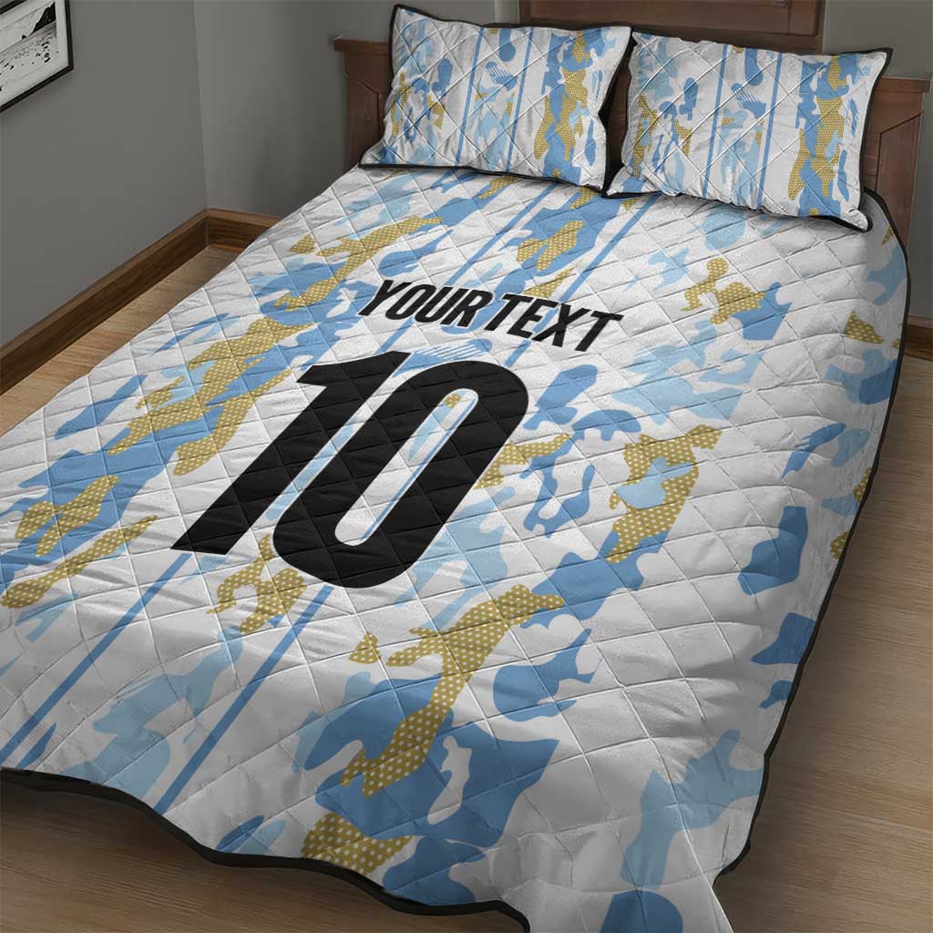 Custom Argentina Football Quilt Bed Set Vamos La Albiceleste Camouflage Style - Wonder Print Shop