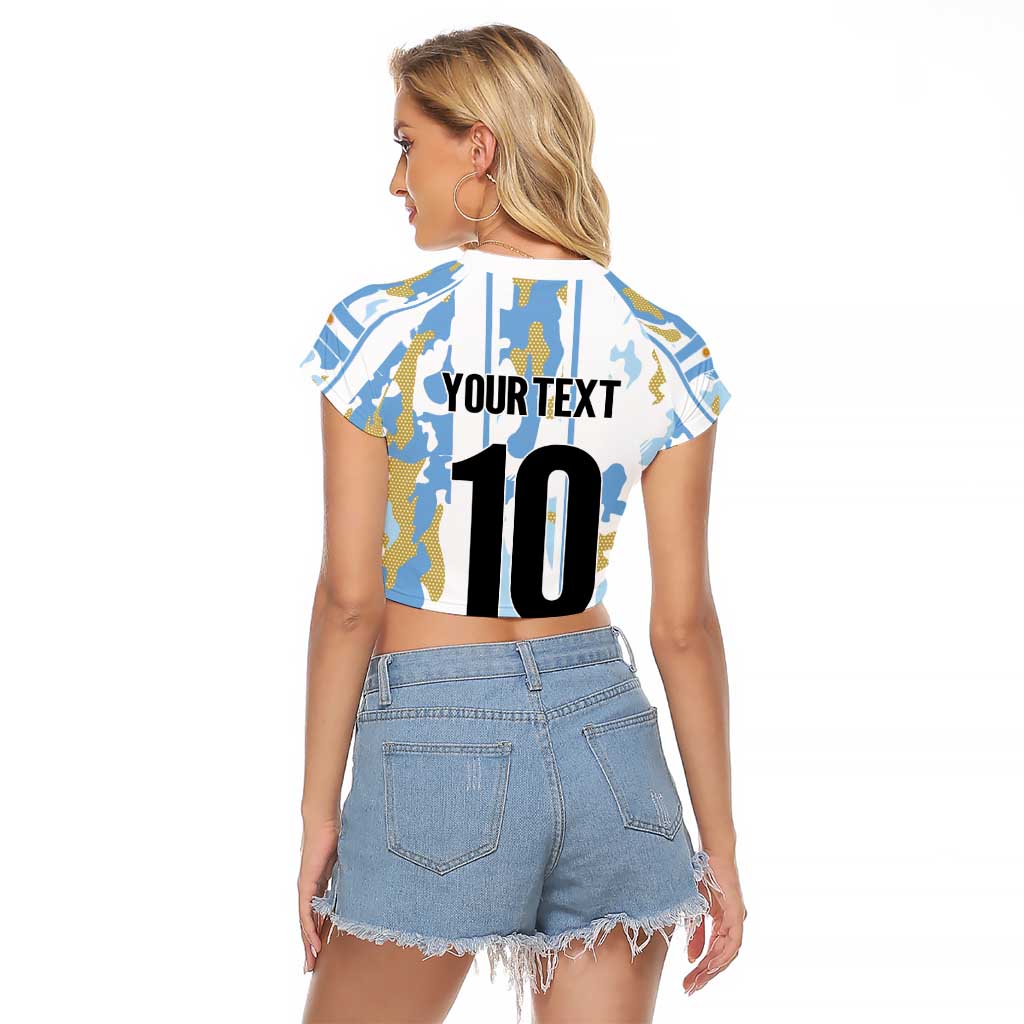 Custom Argentina Football Raglan Cropped T Shirt Vamos La Albiceleste Camouflage Style - Wonder Print Shop