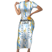 Custom Argentina Football Short Sleeve Bodycon Dress Vamos La Albiceleste Camouflage Style - Wonder Print Shop