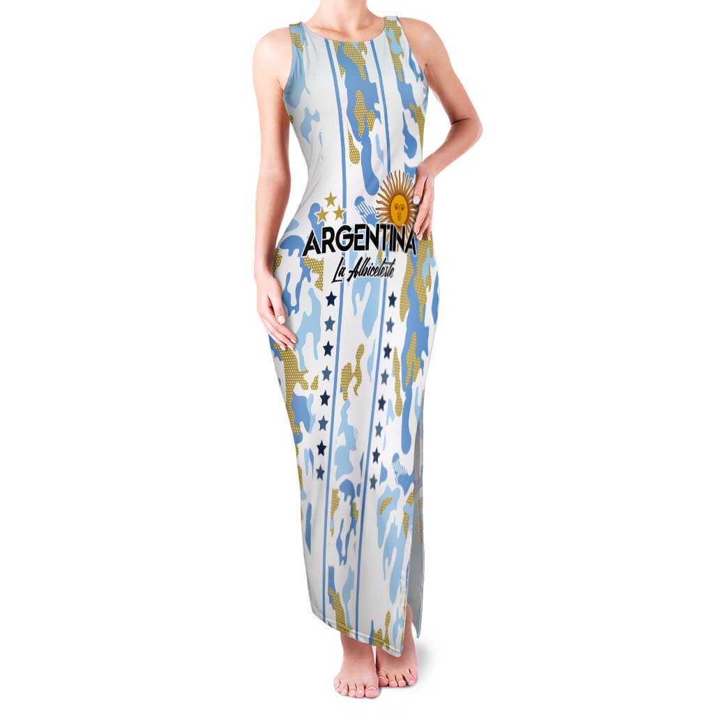Custom Argentina Football Tank Maxi Dress Vamos La Albiceleste Camouflage Style - Wonder Print Shop
