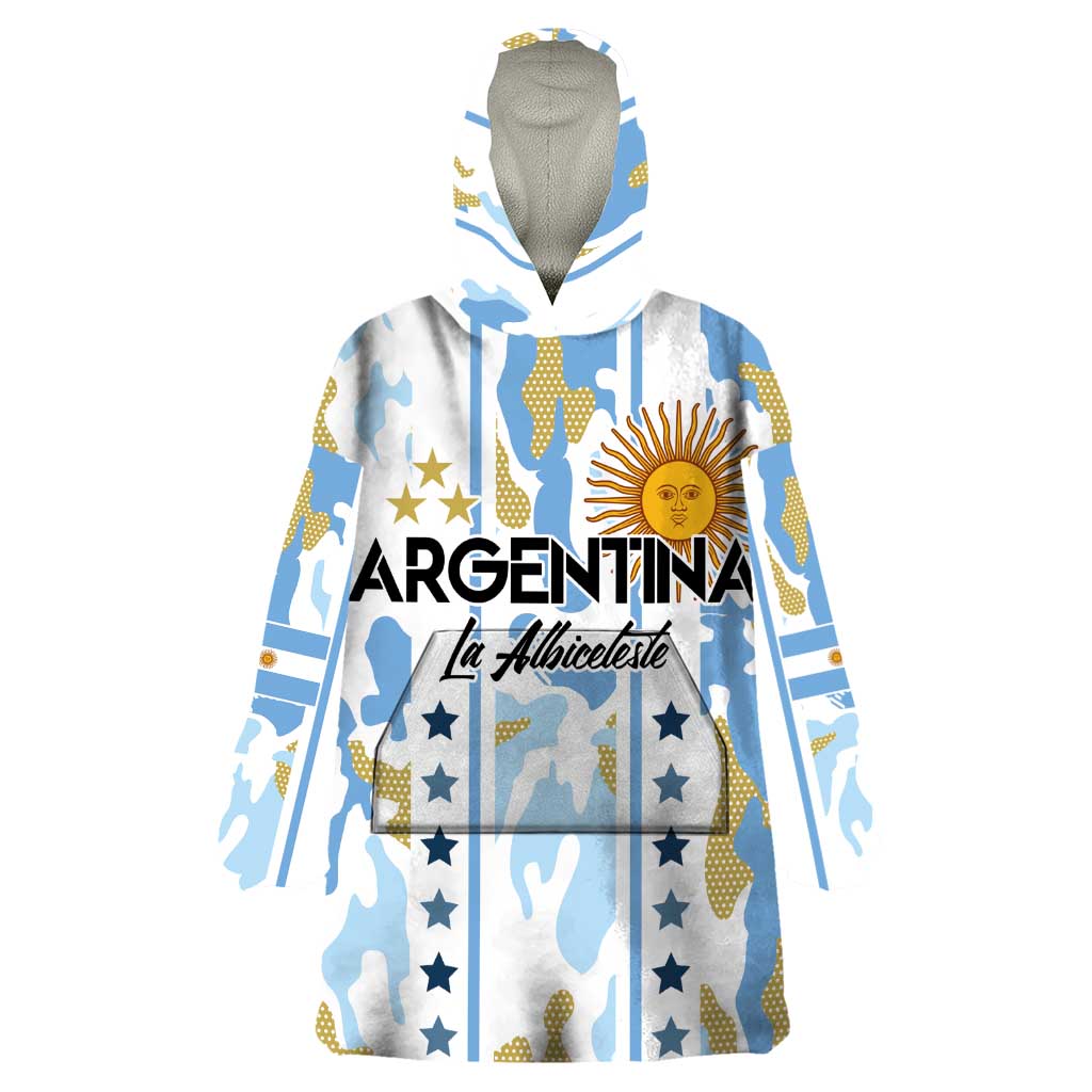 Custom Argentina Football Wearable Blanket Hoodie Vamos La Albiceleste Camouflage Style - Wonder Print Shop