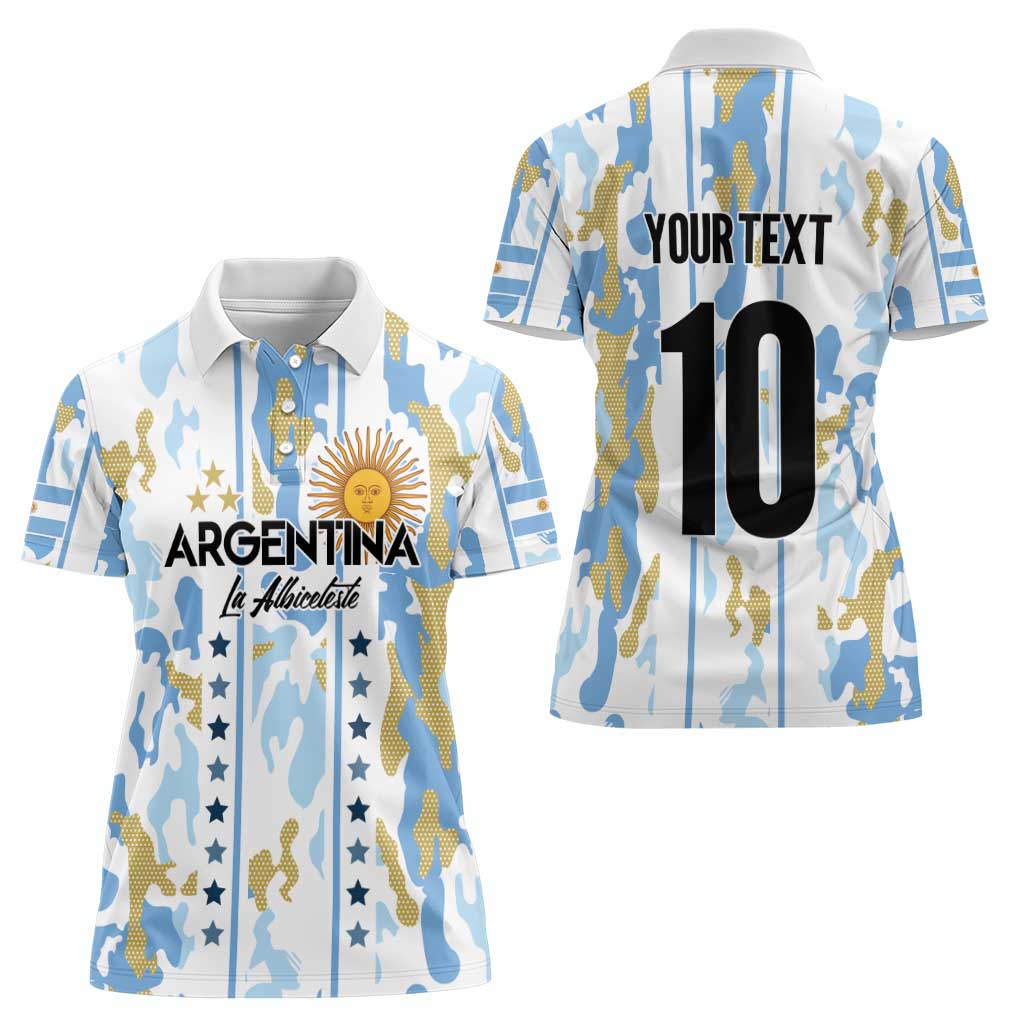 Custom Argentina Football Women Polo Shirt Vamos La Albiceleste Camouflage Style - Wonder Print Shop