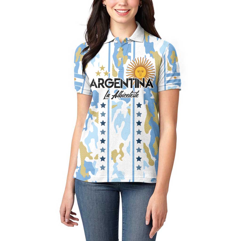 Custom Argentina Football Women Polo Shirt Vamos La Albiceleste Camouflage Style - Wonder Print Shop