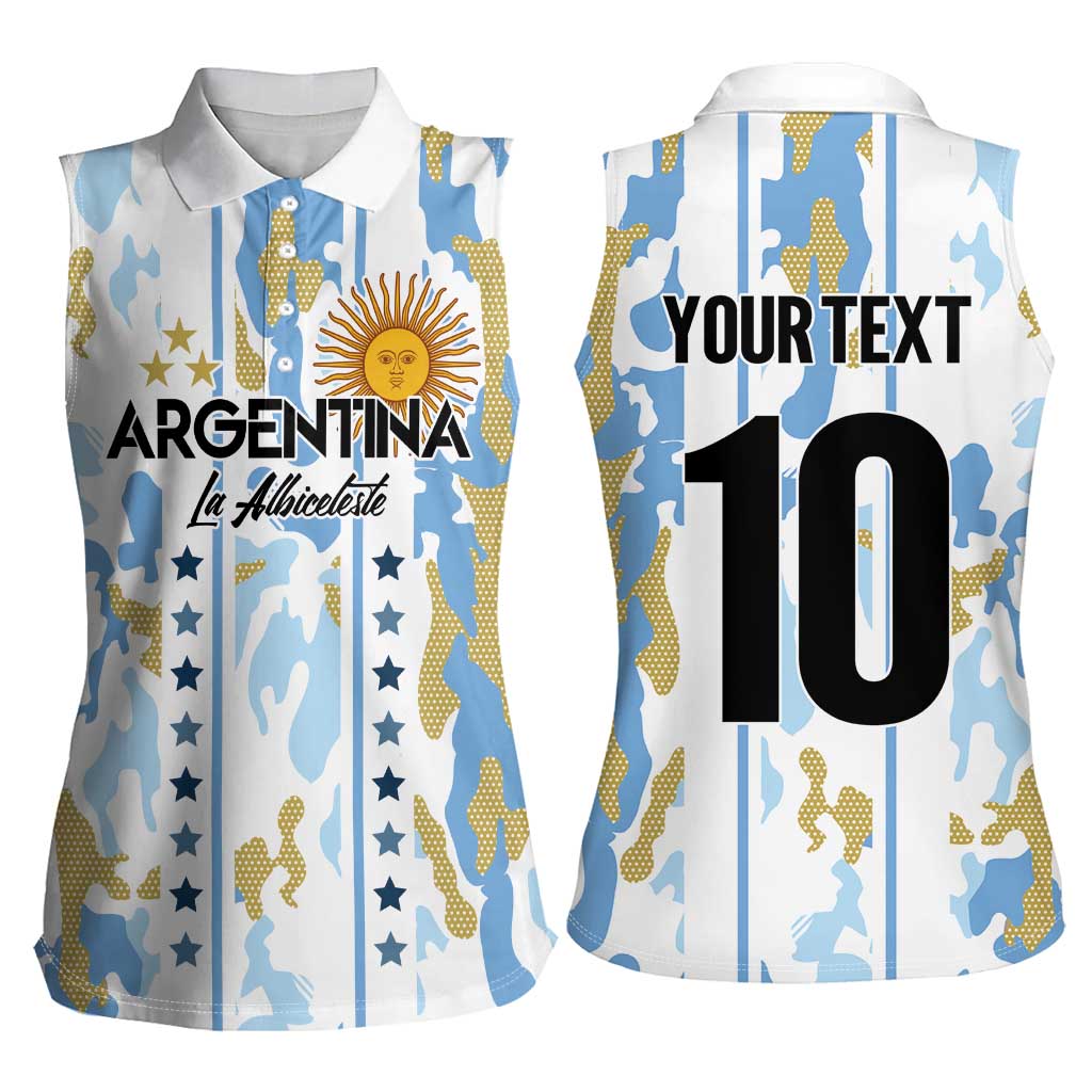 Custom Argentina Football Women Sleeveless Polo Shirt Vamos La Albiceleste Camouflage Style - Wonder Print Shop