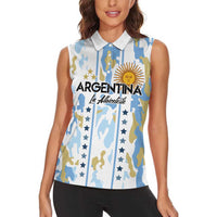 Custom Argentina Football Women Sleeveless Polo Shirt Vamos La Albiceleste Camouflage Style - Wonder Print Shop