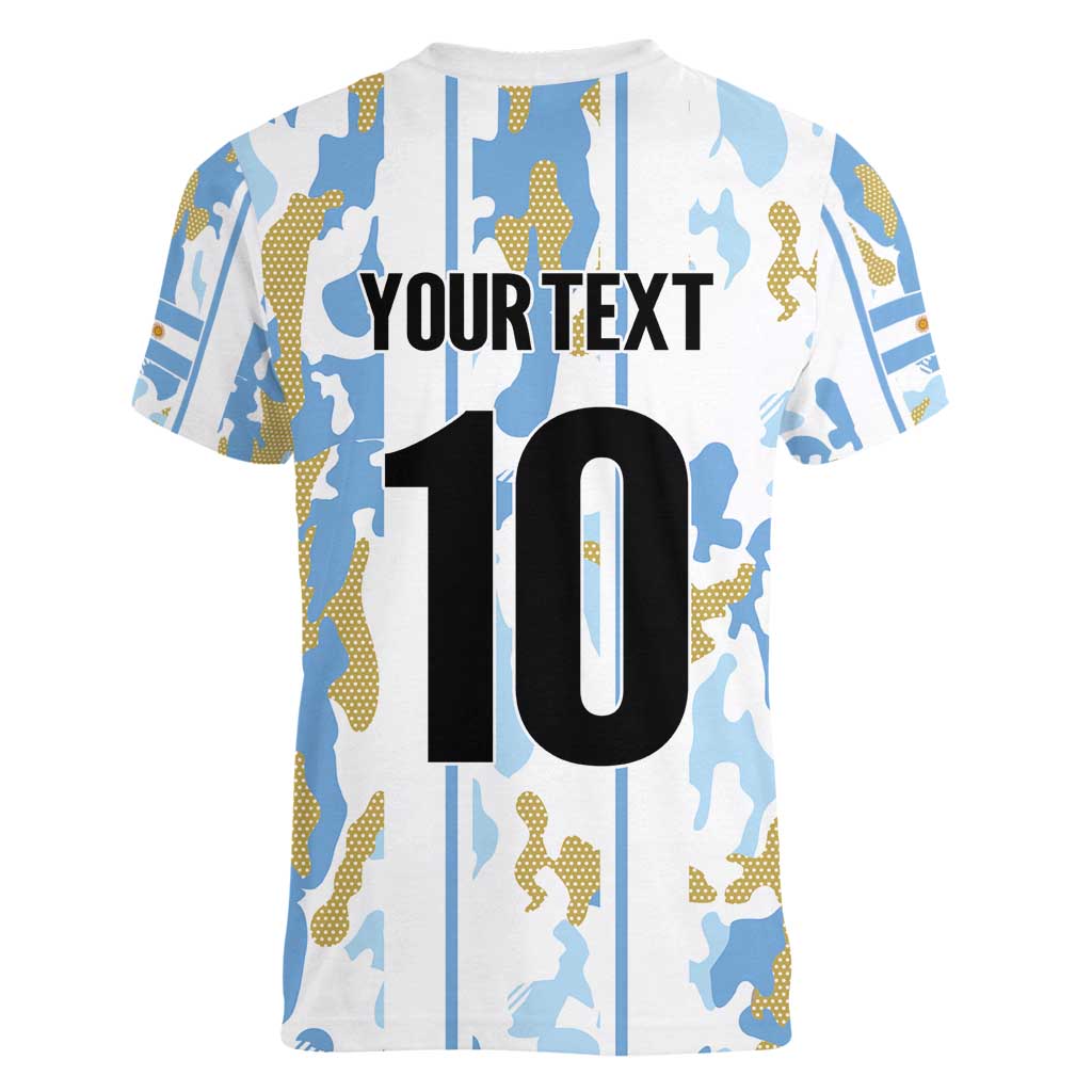 Custom Argentina Football Women V-Neck T-Shirt Vamos La Albiceleste Camouflage Style - Wonder Print Shop