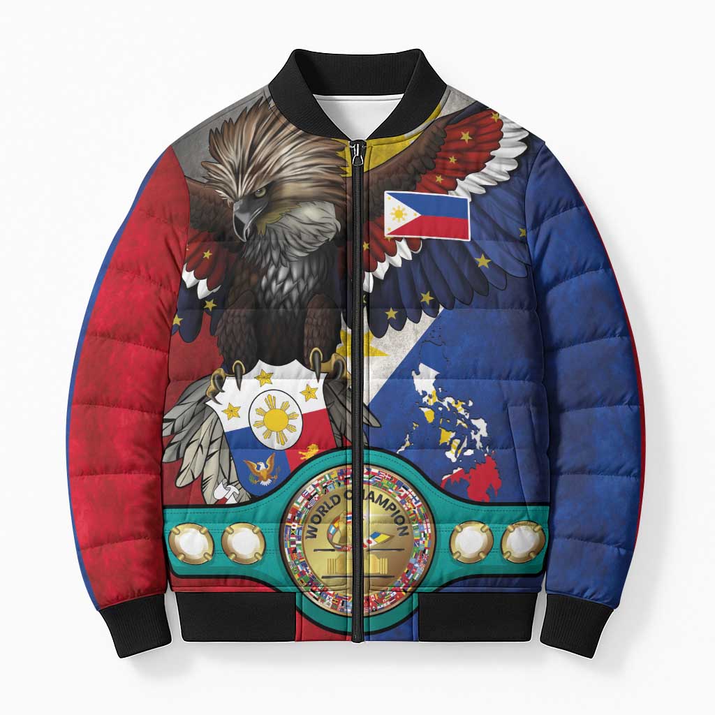 Custom Philippines World Champion Boxing Bomber Puffer Jacket Eagle-Grunge Design - Wonder Print Shop