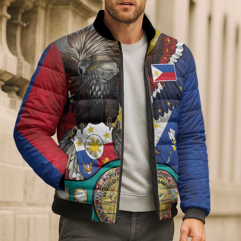 Custom Philippines World Champion Boxing Bomber Puffer Jacket Eagle-Grunge Design - Wonder Print Shop