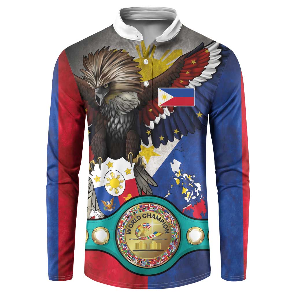 Custom Philippines World Champion Boxing Button Sweatshirt Eagle-Grunge Design - Wonder Print Shop