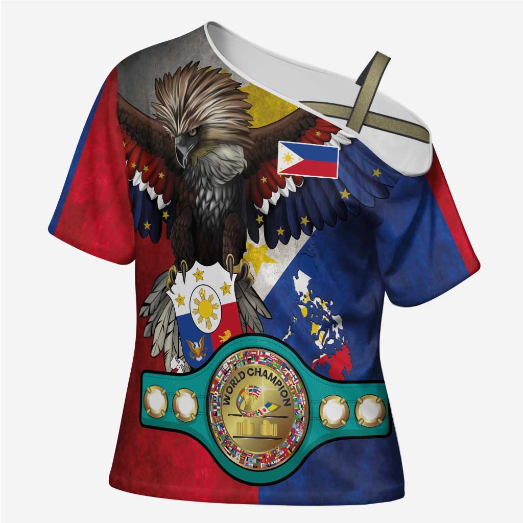 Custom Philippines World Champion Boxing Cross Shoulder Shirt Eagle-Grunge Design - Wonder Print Shop