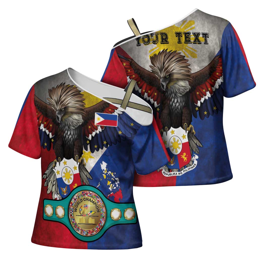 Custom Philippines World Champion Boxing Cross Shoulder Shirt Eagle-Grunge Design - Wonder Print Shop