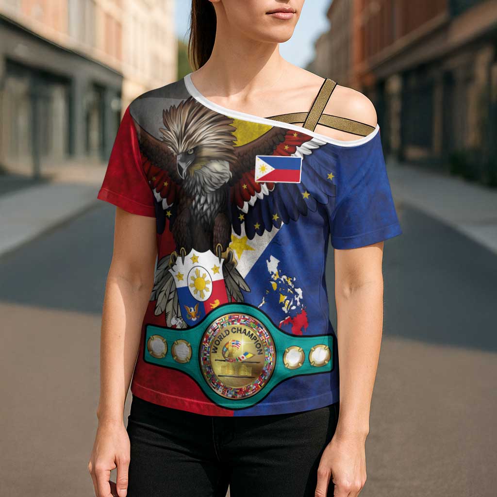 Custom Philippines World Champion Boxing Cross Shoulder Shirt Eagle-Grunge Design - Wonder Print Shop