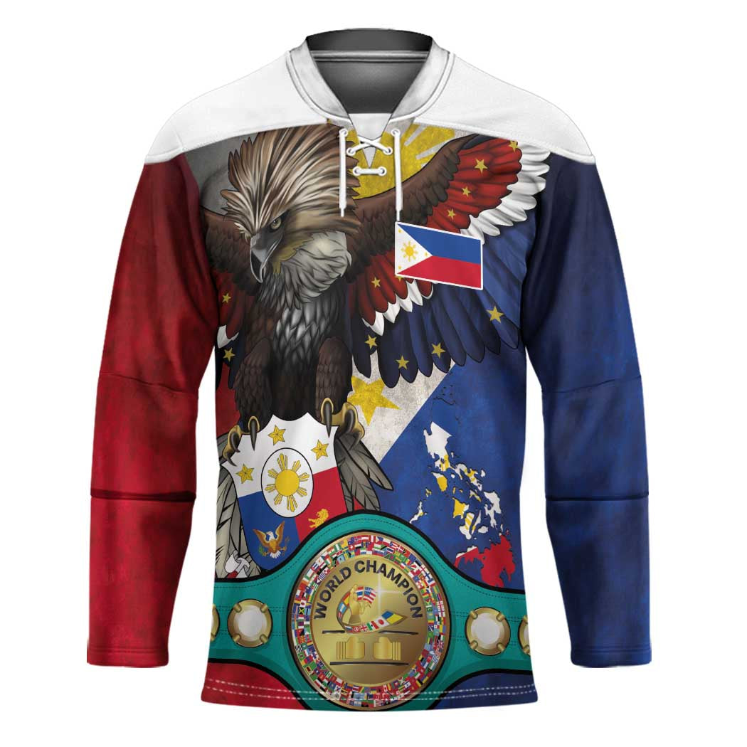 Custom Philippines World Champion Boxing Hockey Jersey Eagle-Grunge Design - Wonder Print Shop