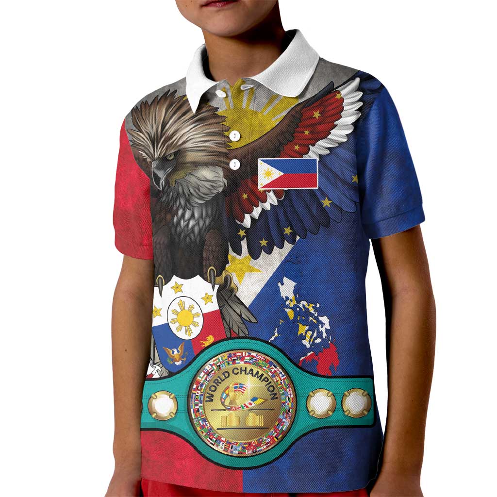 Custom Philippines World Champion Boxing Kid Polo Shirt Eagle-Grunge Design - Wonder Print Shop