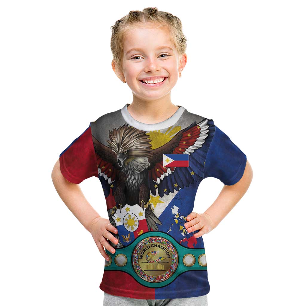 Custom Philippines World Champion Boxing Kid T Shirt Eagle-Grunge Design - Wonder Print Shop