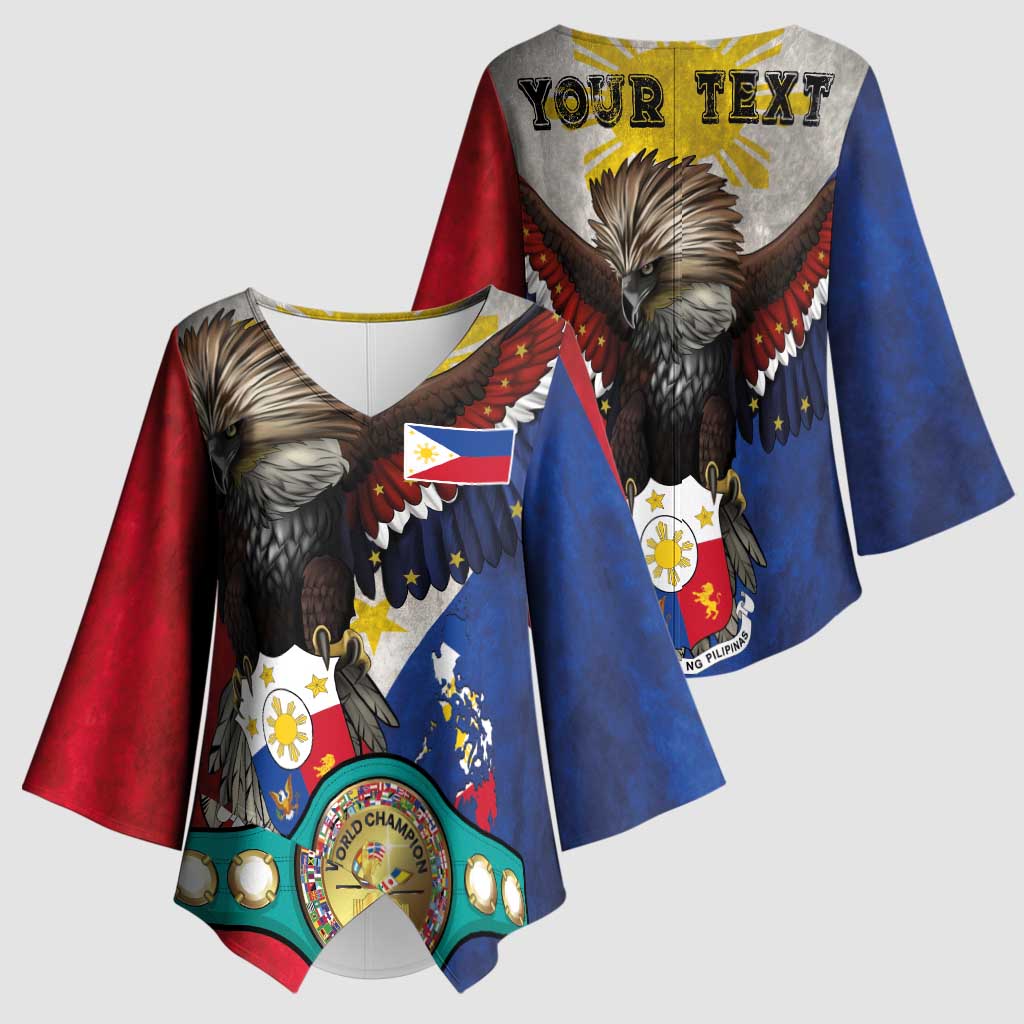 Custom Philippines World Champion Boxing Kimono Sleeve Blouse Eagle-Grunge Design - Wonder Print Shop