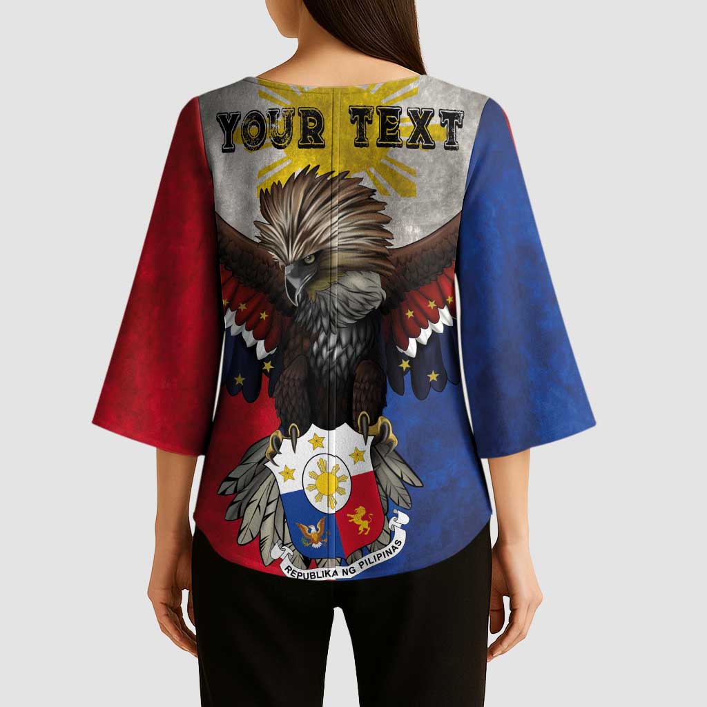 Custom Philippines World Champion Boxing Kimono Sleeve Blouse Eagle-Grunge Design - Wonder Print Shop