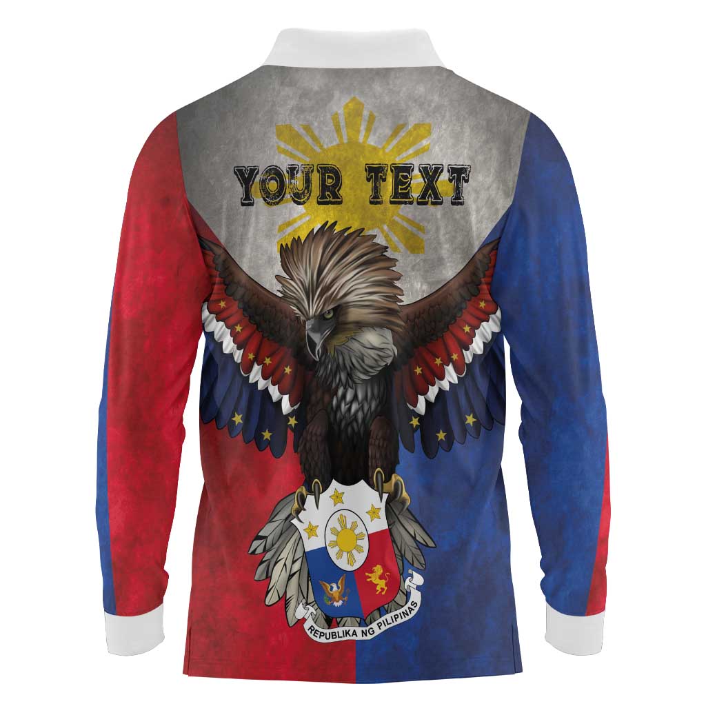 Custom Philippines World Champion Boxing Long Sleeve Polo Shirt Eagle-Grunge Design - Wonder Print Shop