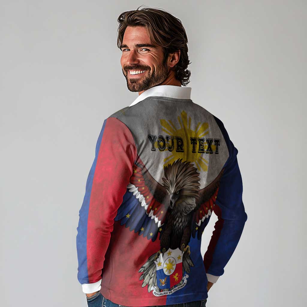 Custom Philippines World Champion Boxing Long Sleeve Polo Shirt Eagle-Grunge Design - Wonder Print Shop