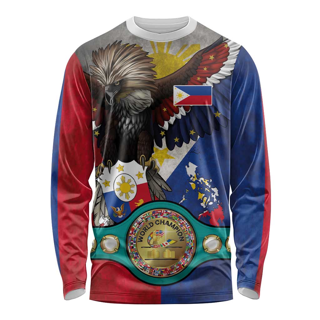 Custom Philippines World Champion Boxing Long Sleeve Shirt Eagle-Grunge Design - Wonder Print Shop