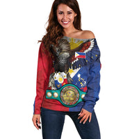 Custom Philippines World Champion Boxing Off Shoulder Sweater Eagle-Grunge Design - Wonder Print Shop