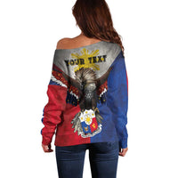 Custom Philippines World Champion Boxing Off Shoulder Sweater Eagle-Grunge Design - Wonder Print Shop