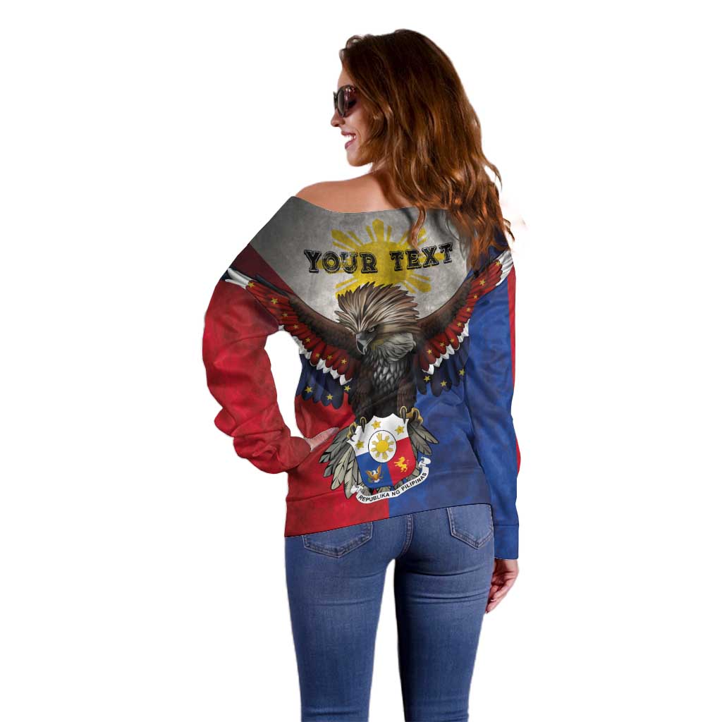Custom Philippines World Champion Boxing Off Shoulder Sweater Eagle-Grunge Design - Wonder Print Shop