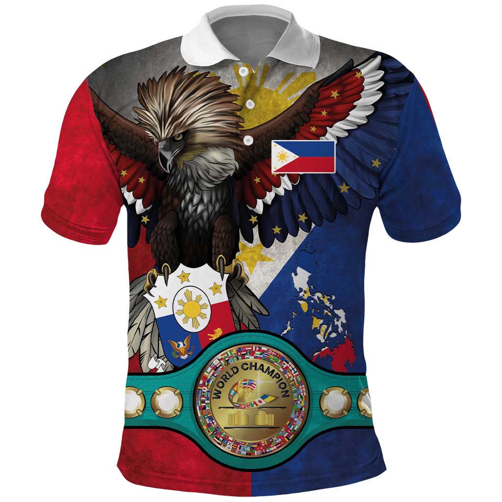 Custom Philippines World Champion Boxing Polo Shirt Eagle-Grunge Design - Wonder Print Shop