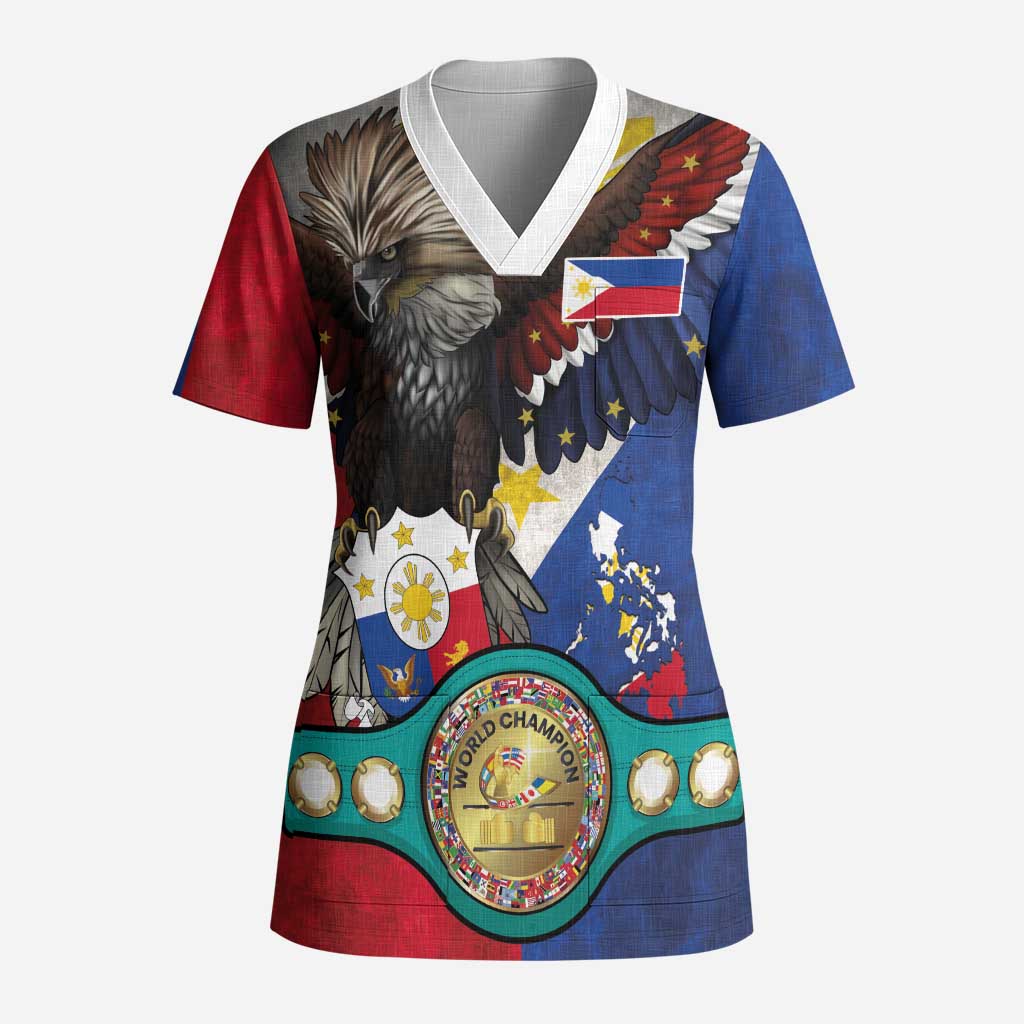 Custom Philippines World Champion Boxing Scrub Top Eagle-Grunge Design - Wonder Print Shop
