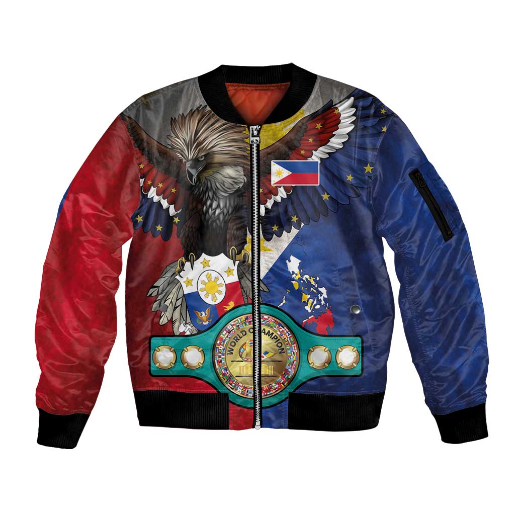 Custom Philippines World Champion Boxing Sleeve Zip Bomber Jacket Eagle-Grunge Design - Wonder Print Shop