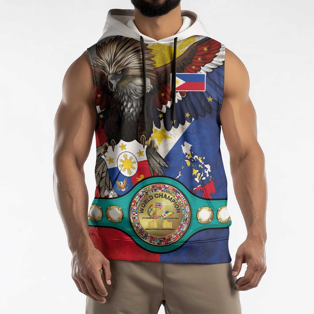 Custom Philippines World Champion Boxing Sleeveless Hoodie Eagle-Grunge Design - Wonder Print Shop