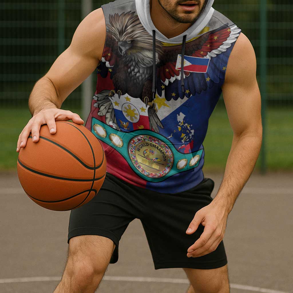 Custom Philippines World Champion Boxing Sleeveless Hoodie Eagle-Grunge Design - Wonder Print Shop