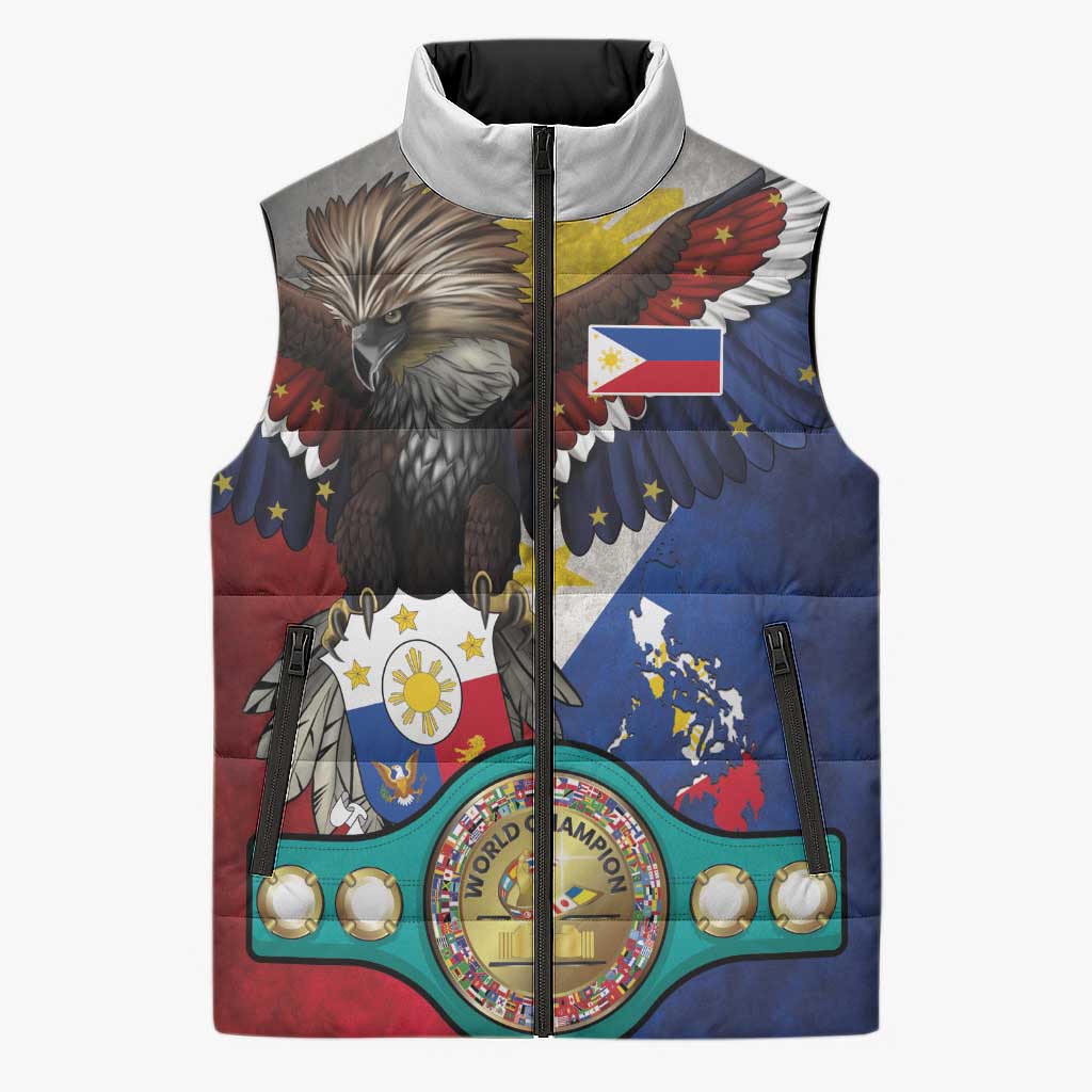 Custom Philippines World Champion Boxing Sleeveless Puffer Jacket Eagle-Grunge Design - Wonder Print Shop