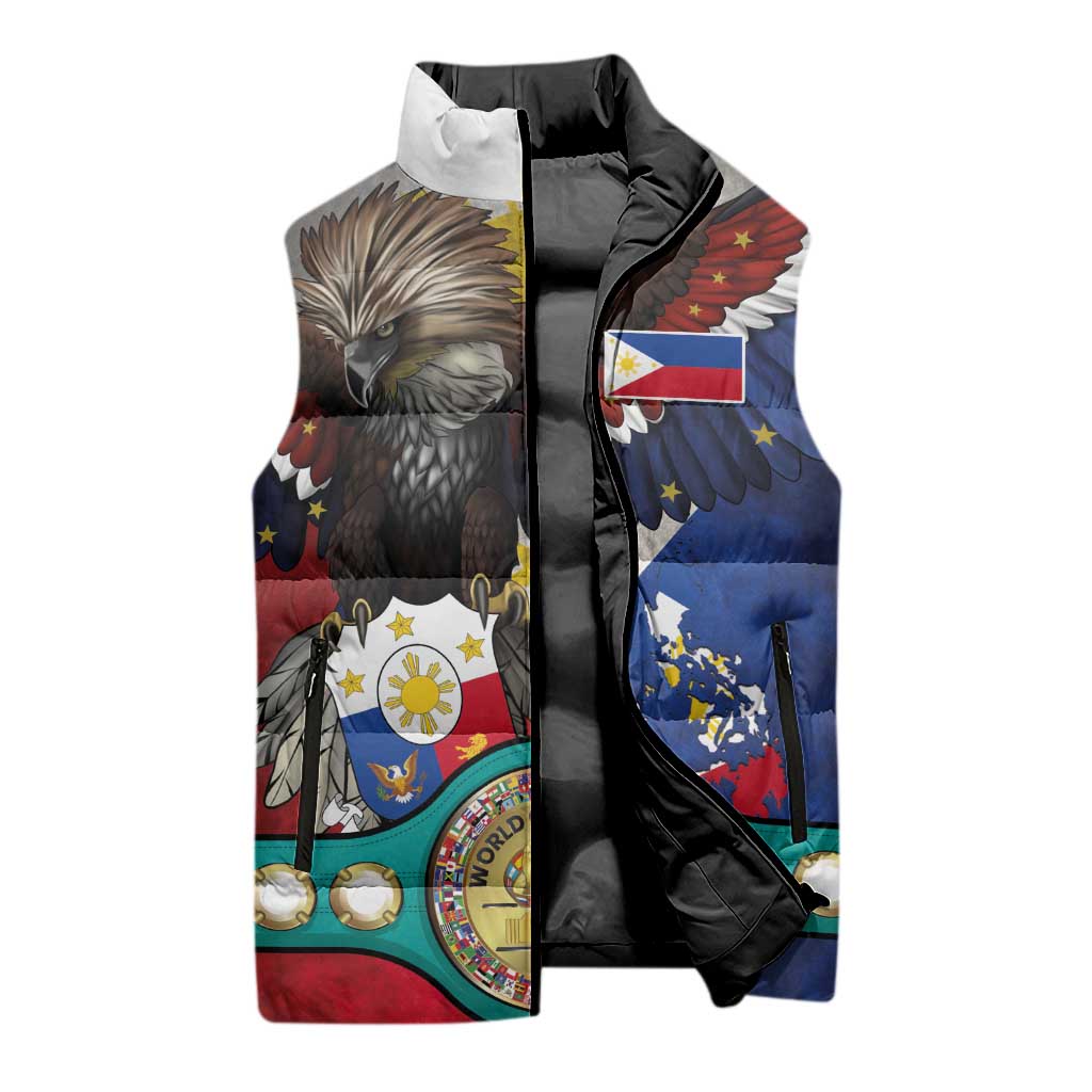 Custom Philippines World Champion Boxing Sleeveless Puffer Jacket Eagle-Grunge Design - Wonder Print Shop