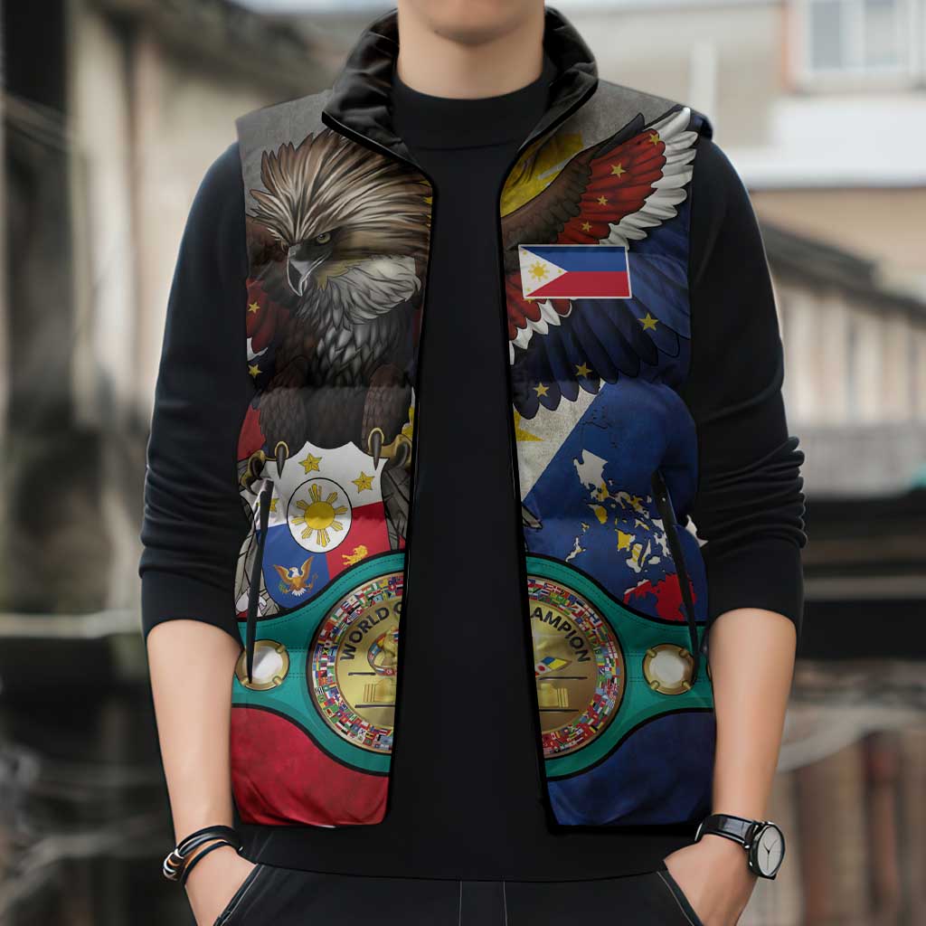 Custom Philippines World Champion Boxing Sleeveless Puffer Jacket Eagle-Grunge Design - Wonder Print Shop