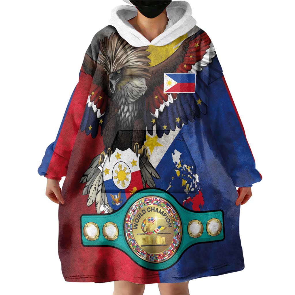 Custom Philippines World Champion Boxing Wearable Blanket Hoodie Eagle-Grunge Design - Wonder Print Shop