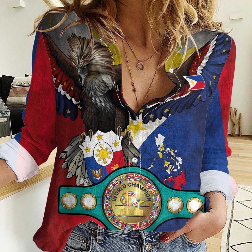 Custom Philippines World Champion Boxing Women Casual Shirt Eagle-Grunge Design - Wonder Print Shop