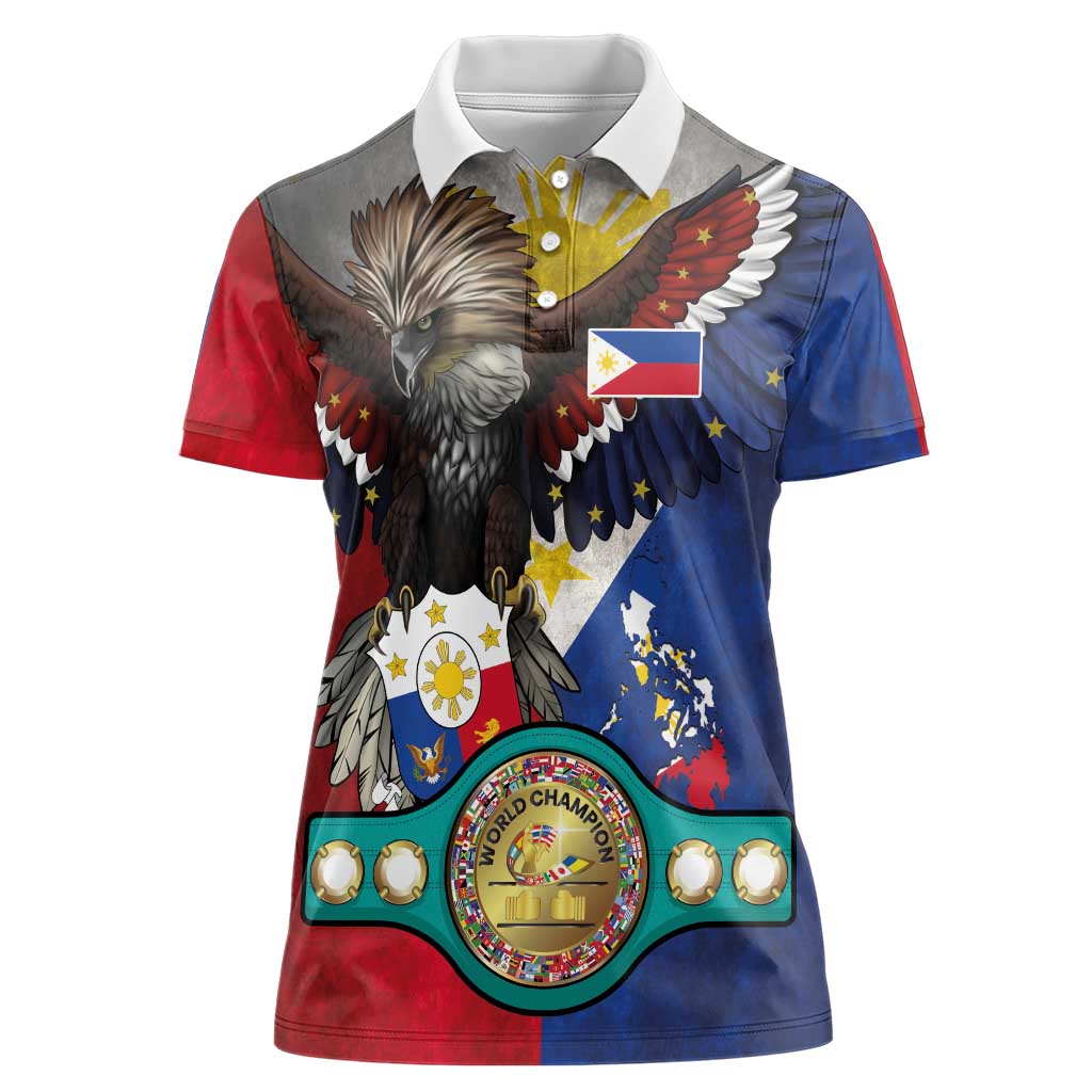 Custom Philippines World Champion Boxing Women Polo Shirt Eagle-Grunge Design - Wonder Print Shop