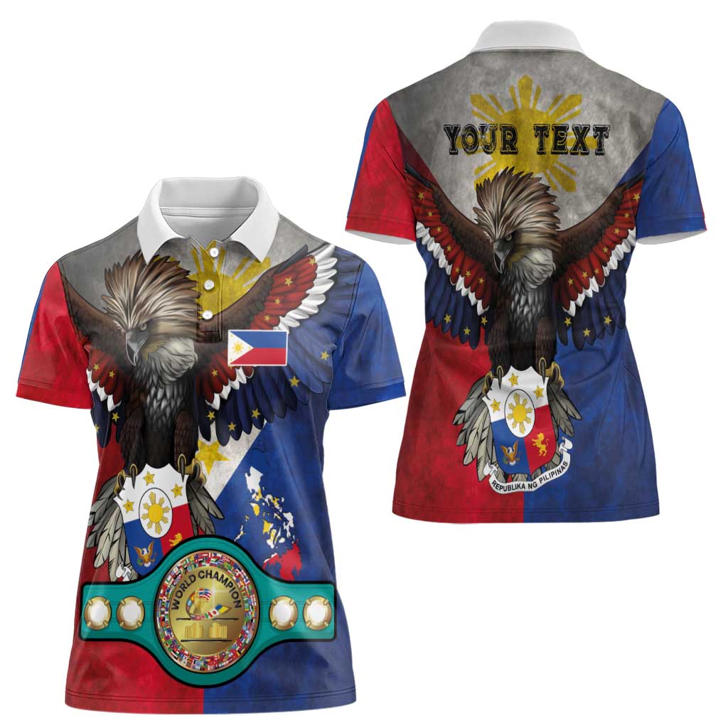Custom Philippines World Champion Boxing Women Polo Shirt Eagle-Grunge Design - Wonder Print Shop