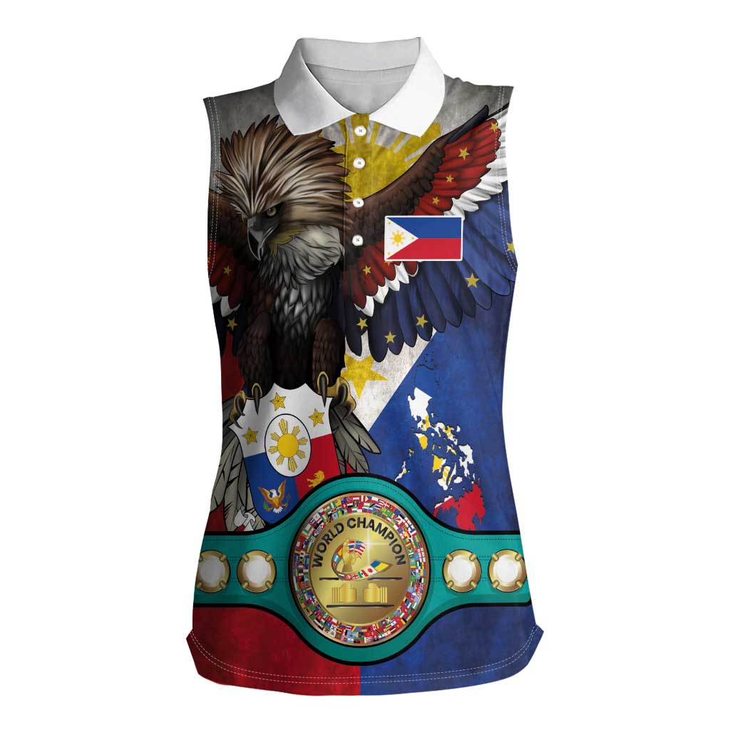 Custom Philippines World Champion Boxing Women Sleeveless Polo Shirt Eagle-Grunge Design - Wonder Print Shop