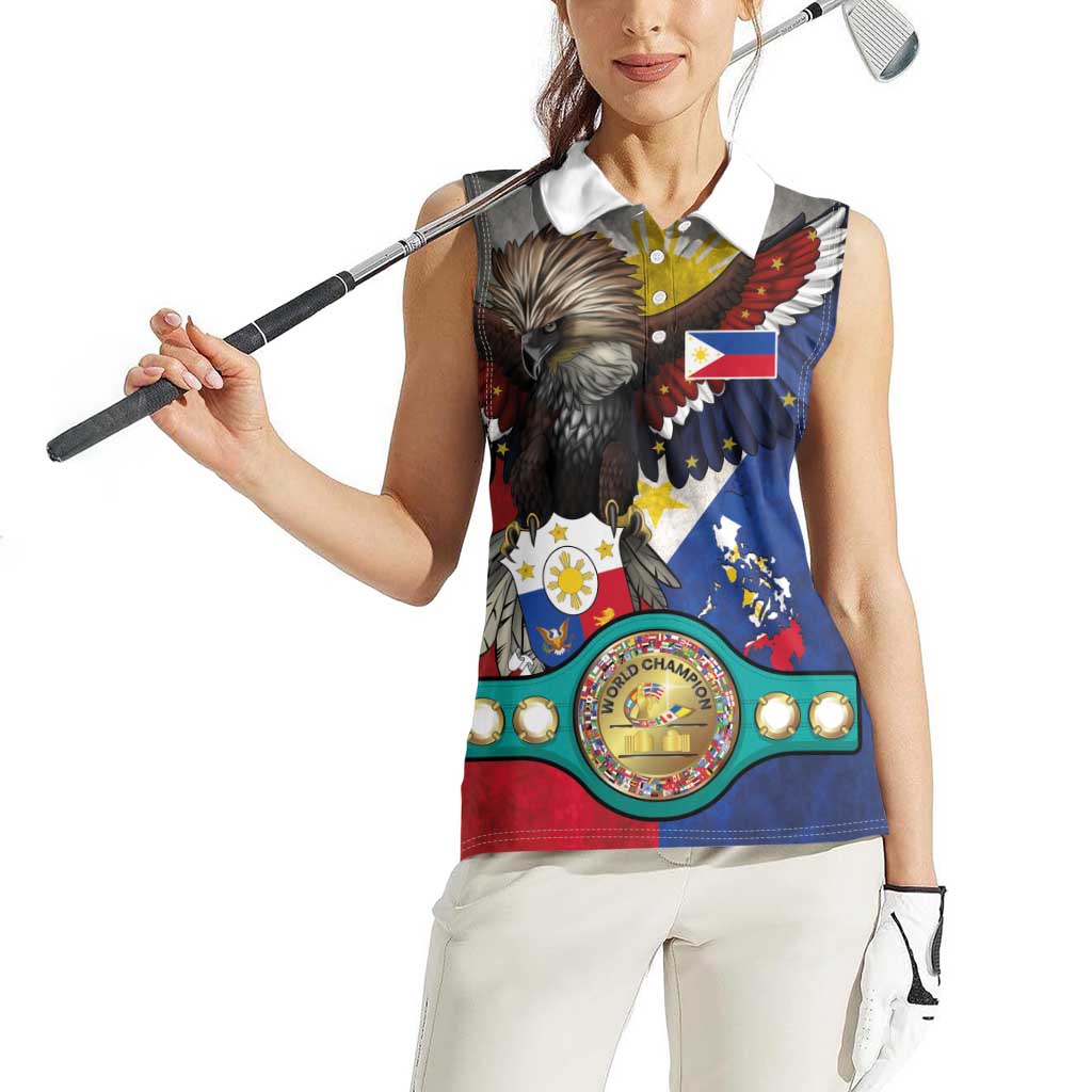 Custom Philippines World Champion Boxing Women Sleeveless Polo Shirt Eagle-Grunge Design - Wonder Print Shop