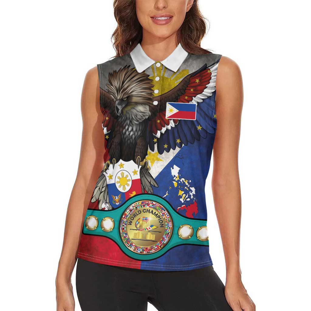 Custom Philippines World Champion Boxing Women Sleeveless Polo Shirt Eagle-Grunge Design - Wonder Print Shop