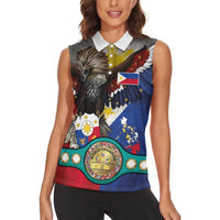 Custom Philippines World Champion Boxing Women Sleeveless Polo Shirt Eagle-Grunge Design - Wonder Print Shop